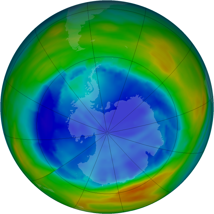 Antarctic ozone map for 15 August 2005